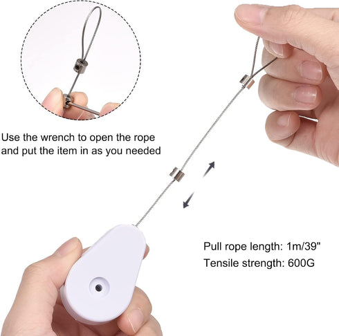 MECCANIXITY Retractable Cable Lock with Self-Adhesive, Anti-Lost Rope Hardware Cable Lock, 600g Tensile Force, 2 Pack