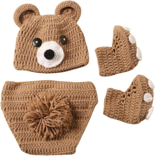 Newborn Photography Props, Knitted Cute Bear Hat Romper for Baby Girl Boy Photoshoot