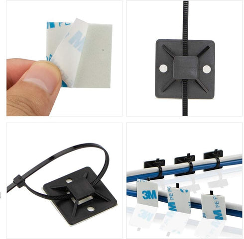 Zip Tie Mount, 3/4" Black Small Wire Tie Adhesive Mounting, 100 Pcs for Cable Management, Pro-grade UV Wire Holder