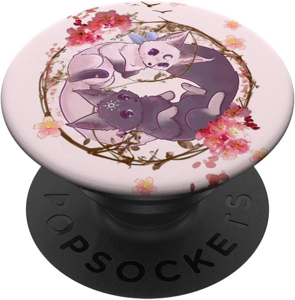Fox Yin Yang Japanese Cherry Blossom Floral Pattern PopSockets Standard PopGrip