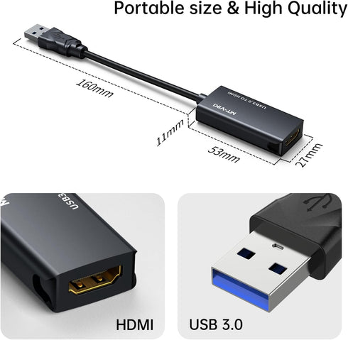 MT-VIKI USB 3.0 to HDMI Adapter, Male to Female Adapter, 1080P Compatible with Mac OS, Windows 10/8.1/8/7