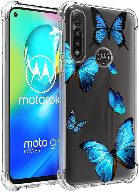 Clear Case for Moto G Power 2020, Cute Soft TPU Shockproof Protective Cover for Girls Women, Blue Butterfly