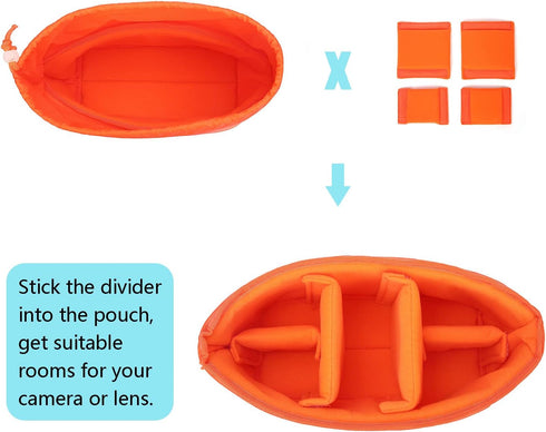 Shockproof Camera Insert Bag for SLR DSLR Mirrorless Camera Lens Flash Light Accessories Camera Pouch with Adjustable Dividers for Canon Nikon Sony Water Resistant Camera inner case(Orange)