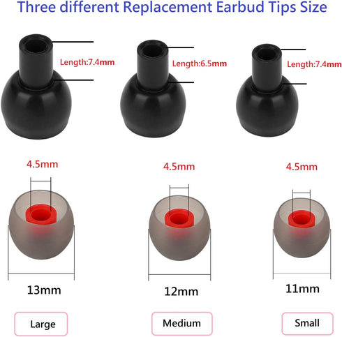 Earbud Tips Soft and Comfortable Silicone Earbud Tips Ear Bud Replacement Pieces Silicone Fit Most in-Ear Headphones,Inner Hole 3.8mm -5.5mm,18 Pairs Black and Red S/M/L Replacement Earbud Tips