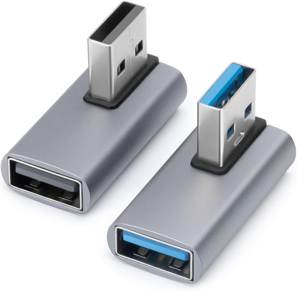 90 Degree USB3.0 Adapter (2 Pack), Left and Right Angle USB A Male to Female Converter for PC, Laptop, Power Bank