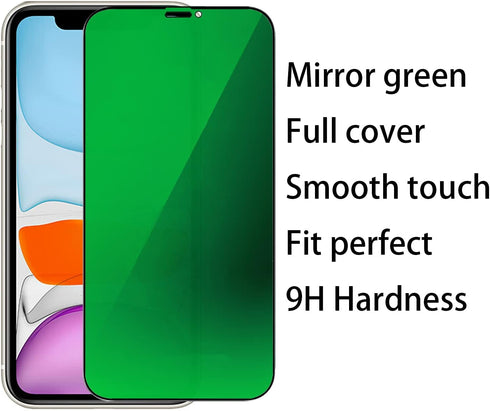 2 Pack Anti-Blue Privacy Tempered Glass for iPhone 11/XR, 6.1 inch, Anti-Spy Screen Protector, 9H Hardness (Green)