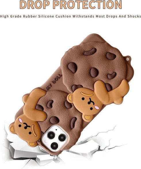 SGVAHY Case for iPhone 11 Pro Max with Strap Lanyard Keychain, Cute Bear Cookie Kawaii Soft Silicone Protective Cover
