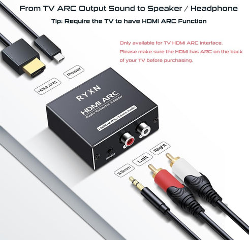HDMI ARC Audio Extractor 192KHz, HDMI ARC Adapter with 3.5mm Audio and L/R Stereo Audio for HDTV Soundbar