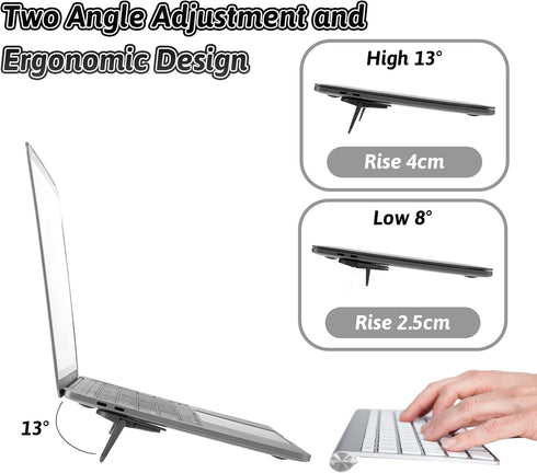 Bewudy 2 Pcs Portable Keyboard Riser, Dual Tilt Angle Adjustment Foldable Laptop Riser, Self-Adhesive Mini Laptop Stand