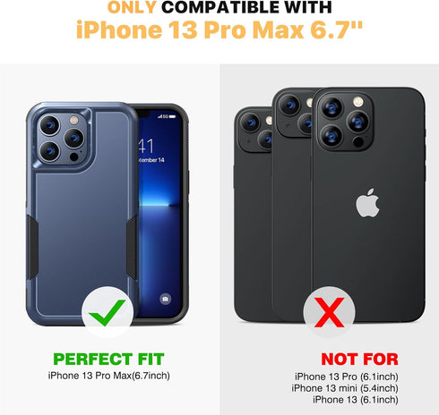 Diaclara iPhone 13 Pro Max Case, Heavy Duty with Privacy Screen Protector, Anti Spy, Dark Blue