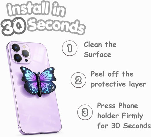 WingHolders 3D Cute Butterfly Phone Grip Socket Foldable Rotating Phone Holder with Fold-Style Finger Grip for iPhone