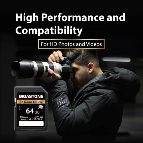 Gigastone 5-Years 64GB 4K A2 V30 U3 1 Data Recovery SD Card, Camera Extreme, SDXC Memory Card High Speed UHD Video