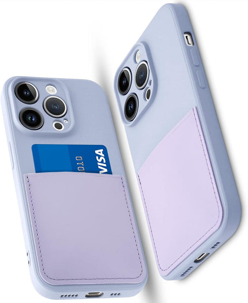 Silicone Wallet Phone Case for iPhone 15 Pro 6.1 Inch with Credit Card Holder Pocket, Full-Body Bumper Protection