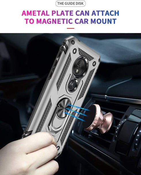 Military Grade Drop Impact Case for Motorola Moto G7 Play, 360 Metal Rotating Ring Kickstand Holder