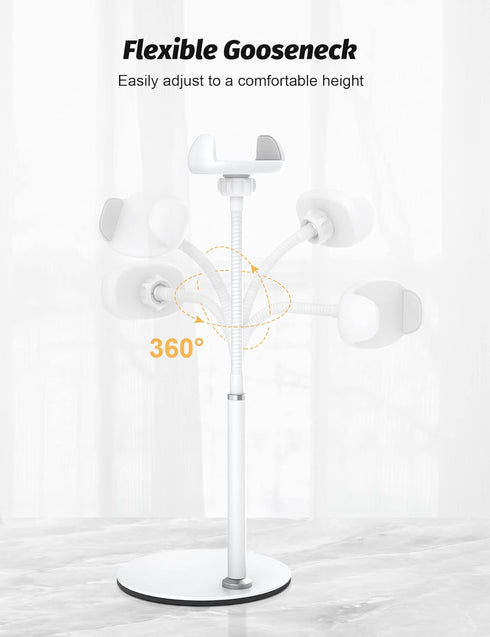 Cell Phone Stand, Adjustable Height & Angle Gooseneck Holder for Desk, Aluminum Alloy for 3.5"-7" Devices