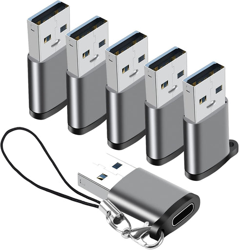 USB C to USB Adapter 6 Pack, USB to USB C Charger Cable Converter for iPhone, MacBook, Cellphone and More (Grey)