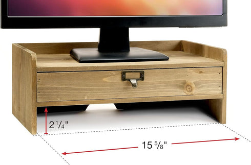 Excello Global Products Wooden Monitor Stand with Drawer for Desktop Organization of Notebooks, Pens, and Office
