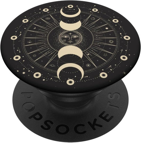 PopSockets Standard PopGrip Black Sun and Moon Phases Astrology Space Stars