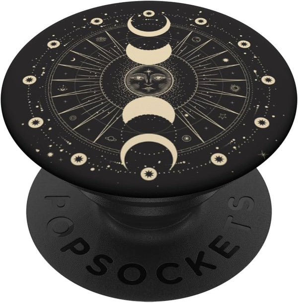 PopSockets Standard PopGrip Black Sun and Moon Phases Astrology Space Stars