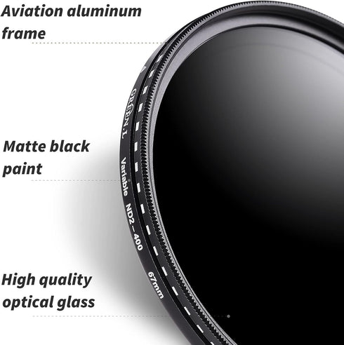 82mm Variable ND Filter, Ultra Slim ND2 to ND400 (1-9 Stops) Adjustable Neutral Density Filter for Camera Lens