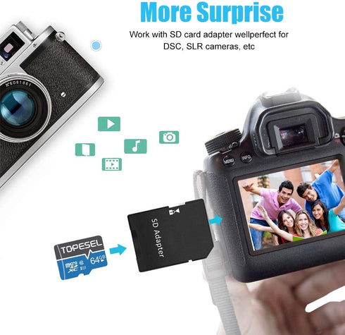 TOPESEL 64GB Micro SD Card SDXC UHS-I TF Class 10 for Camera, Phone, Galaxy, Drone, Dash Cam, Tablet, PC