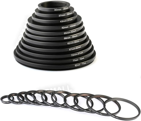 K&F Concept 11 Pieces Step Down Filter Adapter Rings Set - Metal Kit 43-37mm, 52-43mm, 55-52mm, 58-55mm, 62-58mm,