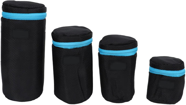 4Pcs Neoprene Waterproof DSLR Camera Lens Pouch Zipper Bag with Metal Hook for Camera Lens