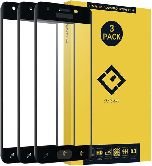 CENTAURUS Galaxy J7 2018 Screen Protector, 3 Pack, Ultra-Thin Full Coverage Black Tempered Glass for Samsung J7