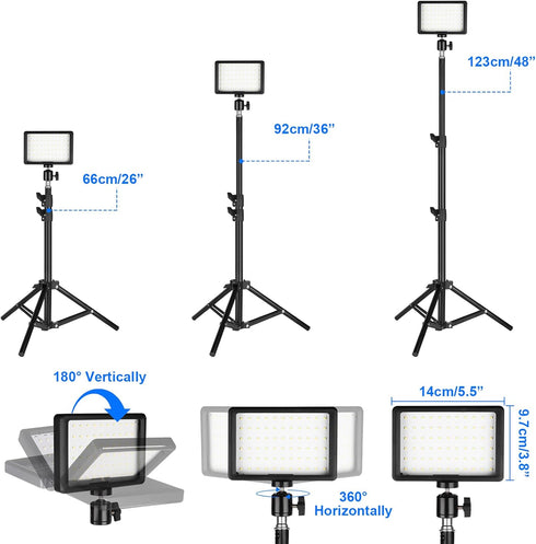 Ci-Fotto 2-Pack, Dimmable 5600K LED Photo Video Light USB LED Continuous Light Photography Light with Tripods and Color