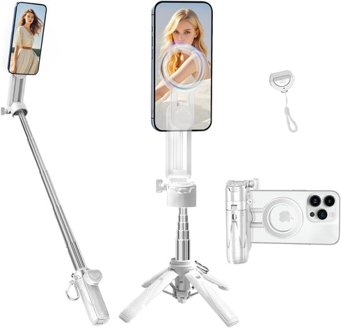 yAyusi Magnetic Compact Mini Phone Selfie Stick, Mag-Safe 4 in 1 Small Portable