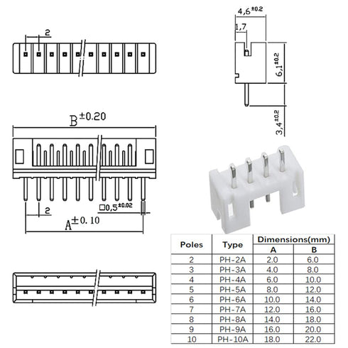 1550PCS JST PH 2.0mm Connector Assortment Kit, 2.0mm Pitch Male Female Housing Adapter Plug Terminal