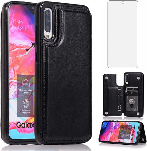NKECXKJ Wallet Case for Samsung Galaxy A50/A30s/A50s - PU Leather Phone Case with Screen Protector, Card Holder, Black