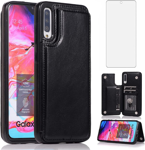 NKECXKJ Wallet Case for Samsung Galaxy A50/A30s/A50s - PU Leather Phone Case with Screen Protector, Card Holder, Black