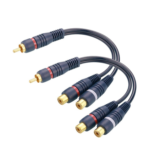 RCA Splitter, 2 Pcs 1 Male to 2 Female Audio Cord Speaker Y Adapter Splitter Cable, 8.5 Inches Gold Plated