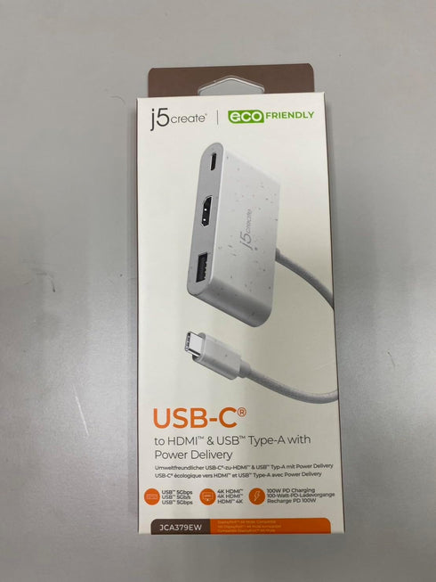 j5create USB-C to HDMI & USB Type-A Adapter with Power Delivery, 4K HDMI, USB-A 5Gbps, Compatible with MacBook