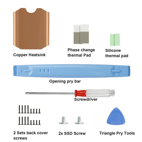 Steam Deck SSD Heatsink Thermal Pad Repair Kit: M.2 2230 NVME SSD Copper Heat Sink, Thermal Pastes, Tools, Screws