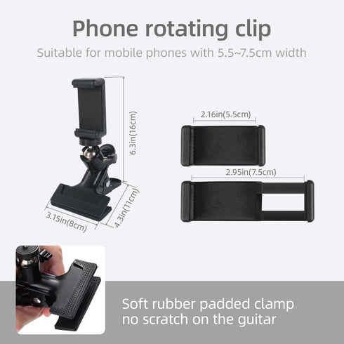VEOOK 2-in-1 Streaming(GH-01) Guitar Phone Mount, Bass &Guitar Headstock Phone Holder Clip with Adjustable