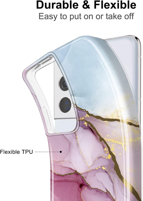 JIAXIUFEN Galaxy S21 Ultra Case, Gold Electroplated Glitter Marble Slim Shockproof TPU Cover for Samsung