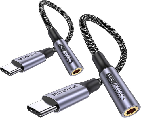 MOSWAG USB Type C to 3.5mm Headphone Jack Adapter, Audio Dongle Cable for Samsung Galaxy S23, S22, S21, Pixel 7, and