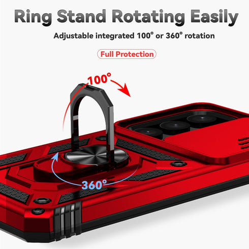 SunStory Galaxy S24 Case - Military-Grade Protection, HD Screen Protector, Kickstand & Slide Camera Cover (Red)