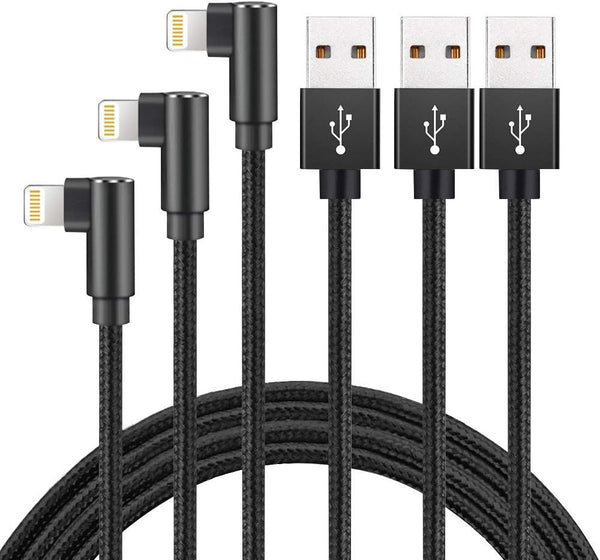 Hi-Mobiler 3FT Fast Charging Cable, Right Angle, 3-Pack, Nylon Braided, Compatible with iPhone 13/12/11/Pro/Xs