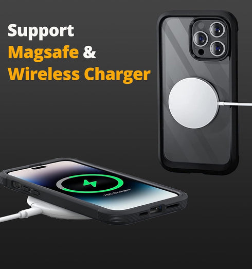 iPhone 14 Pro Max Privacy Case - Anti Peep, 9H Glass Screen Protector, Full Body Protection, MagSafe & Wireless Charger