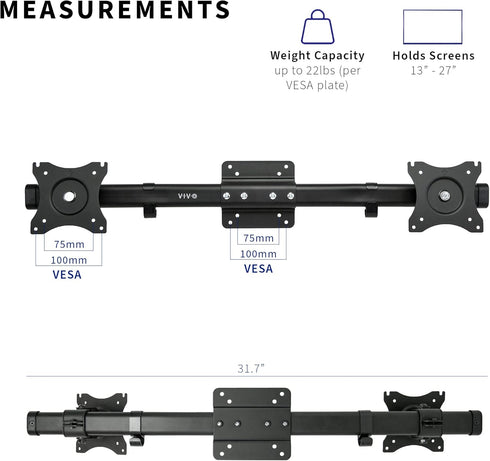 VIVO MOUNT-VW02A Dual VESA Bracket Adapter, Horizontal Assembly Mount for 2 Monitor Screens up to 27 inches