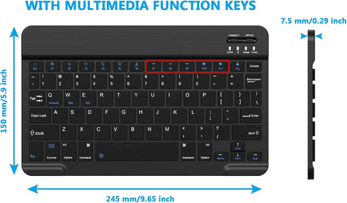 Ultra-Slim Small Bluetooth Keyboard, Portable Rechargeable Wireless Keyboard for Android Tablet, iPhone, Windows, Black