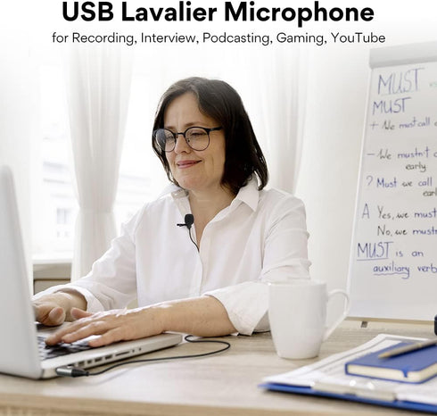 MAONO USB Lavalier Microphone - 192KHZ/24BIT Omnidirectional Clip on Mic for PC, YouTube, Podcasting, AU-UL10