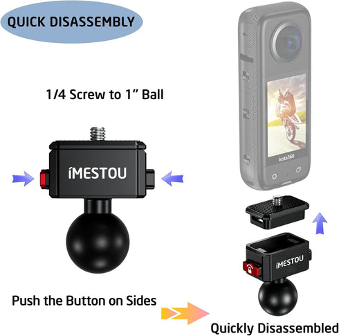 iMESTOU Sports Camera Riding Mount with 1/4 Screw for Insta 360 Action Camera, 1" Ball Head
