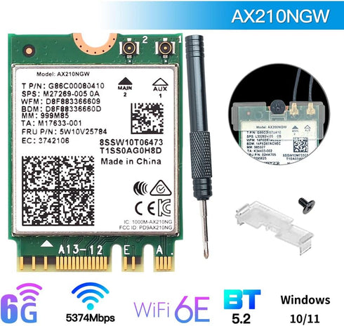 Wi-Fi 6E AX210NGW Wireless WiFi Card, BT5.2 M.2 2230 Tri-Band Expands WiFi to 6GHz for PC Laptops
