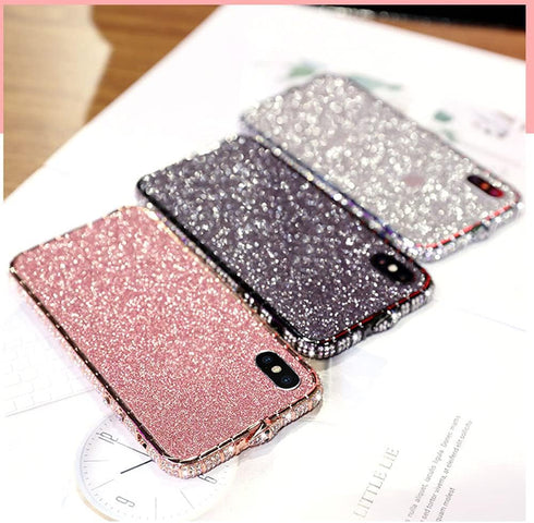 Fusicase for iPhone XR Diamond Case - Glitter Sticker Bling Rhinestone Crystal Metal Bumper Frame, Silver