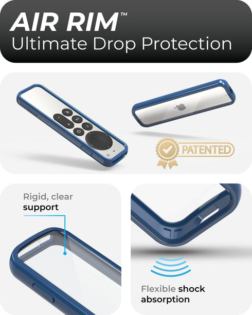 TotalMount Air Rim Case for Apple TV Remotes, Slim Hybrid Remote Case with Ultimate Drop Protection, Blue Perimeter