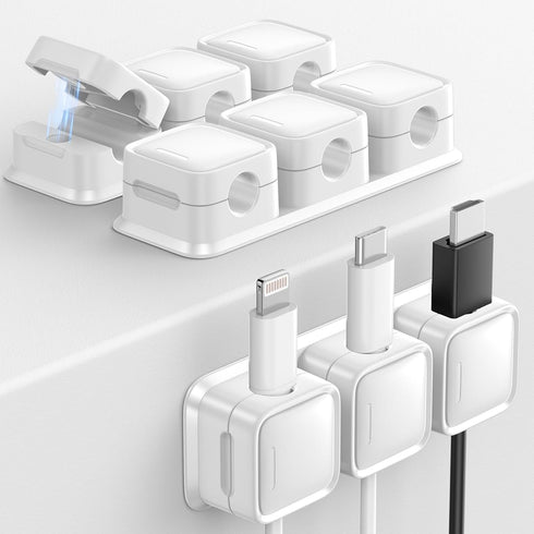 Cord Organizer Holder, 3 Pack Magnetic Desk Cable Clips, Strong Phone Charging Cable Keeper, White for Nightstand,
